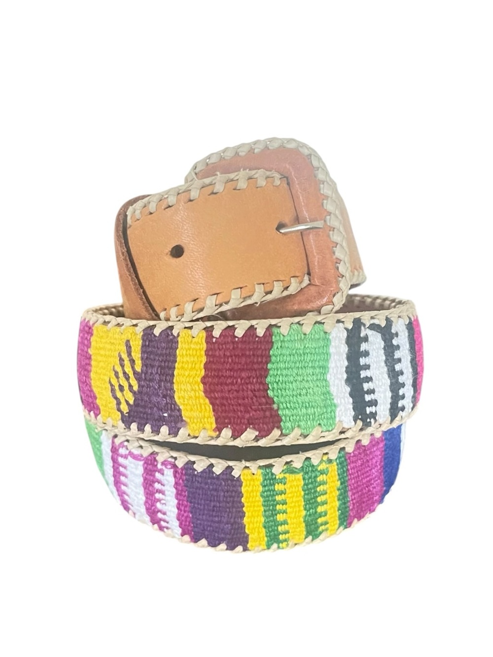 Handwoven Multicolor Women's Leather-Trim Belt